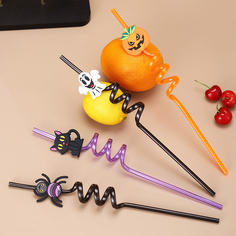 外国貿易 PET ハロウィンストロー形状ストロー面白いクリエイティブストローハロウィン漫画アートスパイラルストロー|undefined