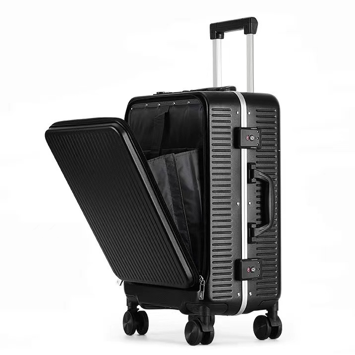 Vali khung nhôm Leaf King 20 inch mở trước, thiết kế thời trang, chứa laptop, khóa mật mã — Màu đen, Màu hồng, Màu trắng, Màu xám
