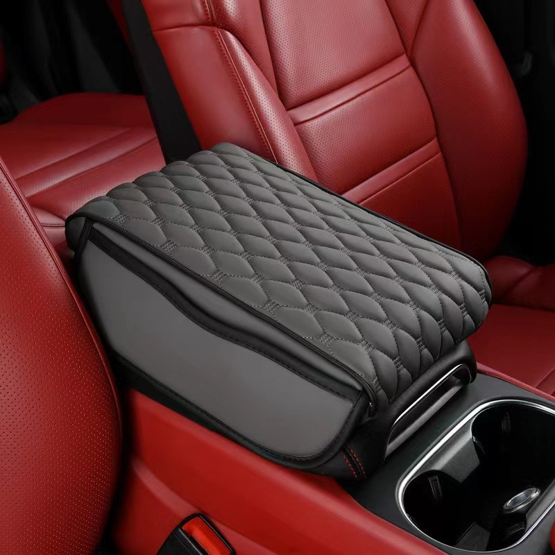Fushou – Car Armrest Armrest box pad - gray-upgraded-with-side-pocket