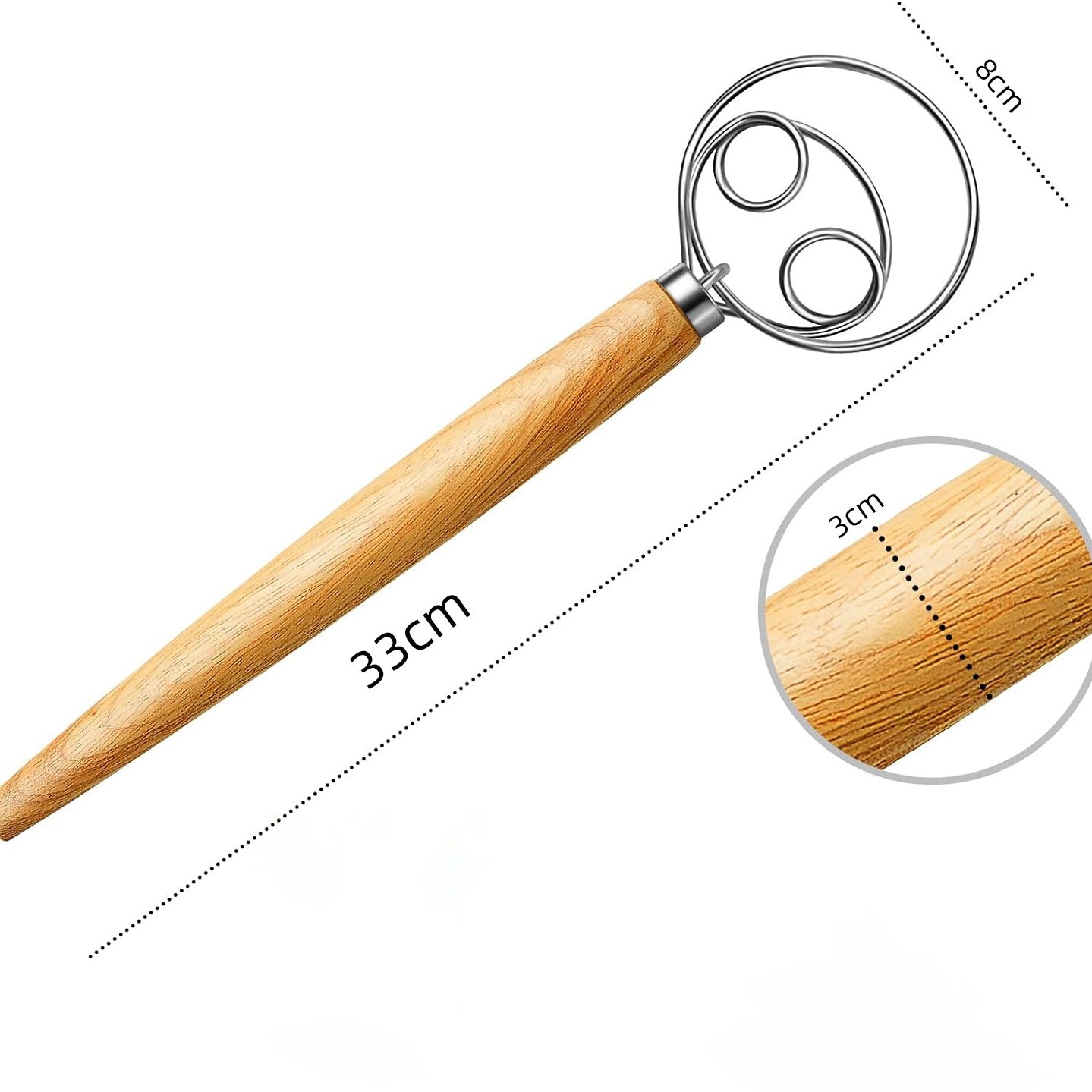 Mango de roble mezclador harina manual batidor huevo Acero Inoxidable Bobina masa danesa varilla agitación