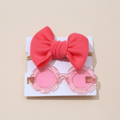 Children's Sun Lens Hat Set with Space Cotton Plain Color Hair Band Sunflower Sunglasses