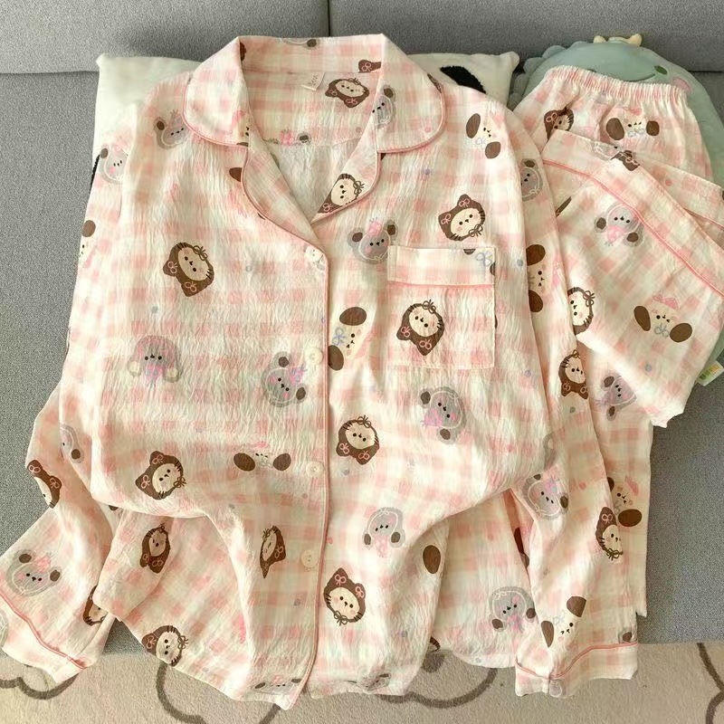 Al por mayor transfronterizo nubes de otoño pijamas de manga larga pantalones cardigans de dibujos animados con solapa linda ropa de hogar
