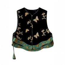 新中式国风高端丝绒马甲女装2025秋季新款黑色宋锦拼接时尚上衣