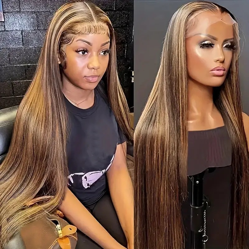 Long Straight Synthetic Lace Trim Wig With Center Parting Full Head_voghion.com