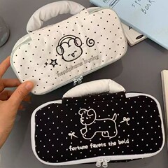 可爱爆款ins波点小兔手提笔袋高颜值小众文具袋化妆包大容量笔袋