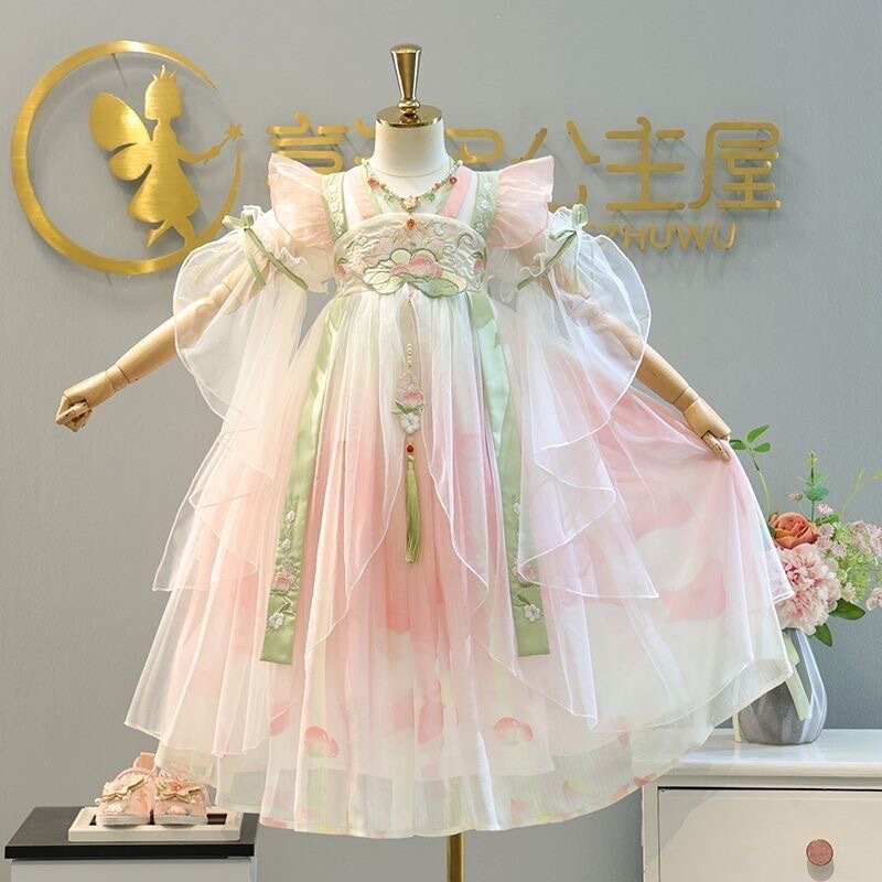 Girls' Hanfu Ancient Costume New Style 2026 Summer Princess Tang Suit Super Fairy Children's Dress Ancient Style Short-Sleeve Hanfu Girls' Hanfu Ancient Costume New Style 2026 Summer Princess Tang Suit Super Fairy Children's Dress Ancient Style Short-Sleeve Hanfu