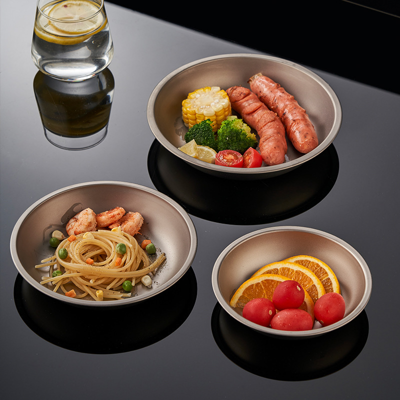 纯钛圆盘汤盆家用水果盘沙拉零食盘子可加热户外餐具圆盆沙拉盆|undefined