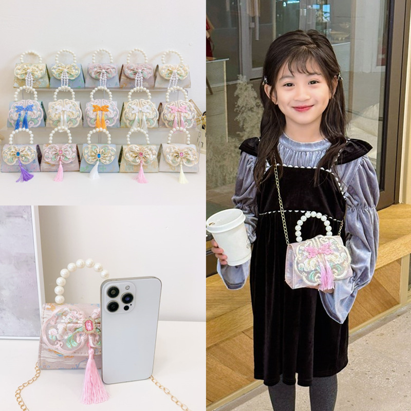 Bolso de hombro para niños caliente exquisito antiguo bolso de cambio para chicas lindas princesas al aire libre bolso de perlas casuales