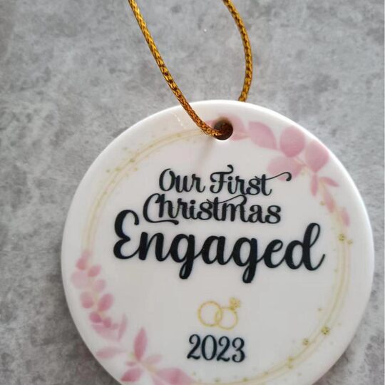 Amazon round Christmas hanging piece ceramic double-sided frosted porcelain glossy decoration hanging piece factory wholesale