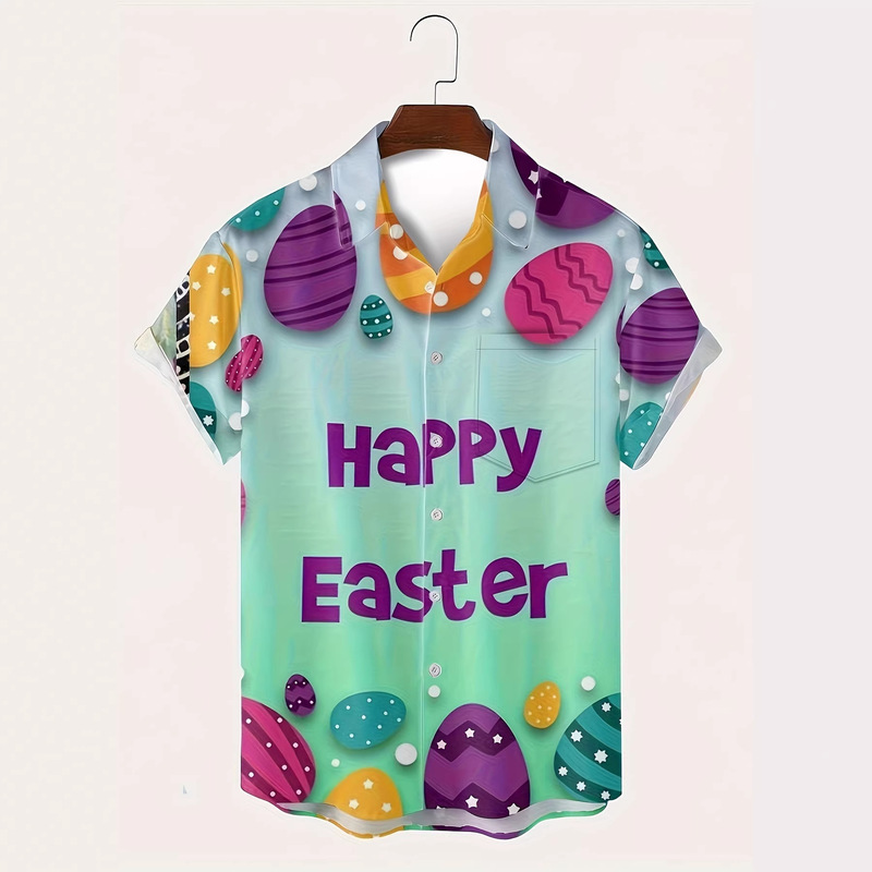 2026 New Summer Breathable Skin-Friendly Men's Short-Sleeve Polo Shirt with Easter Egg Print and Pockets 2026 New Summer Breathable Skin-Friendly Men's Short-Sleeve Polo Shirt with Easter Egg Print and Pockets