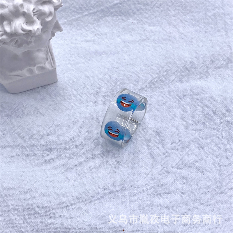 Nuevo anillo de humor de expresión de resina acrílica transparente divertido personalidad colorido estilo ins divertido apilado anillo conjunto
