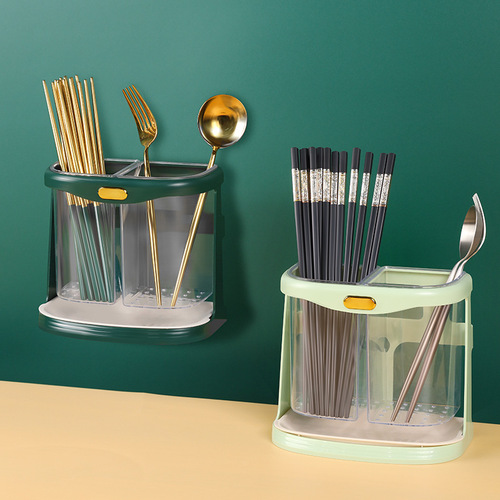 Light luxury style multi-functional chopstick holder kitchen utensil storage box large-capacity chopstick basket double-cylinder household chopstick box