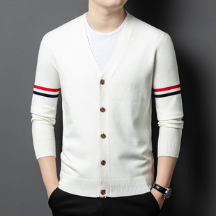 Brand High-end Middle-aged Men's Wool Knitted Cardigan Jacket Spring and Autumn New Fashion Western-style British Style Outerwear Trendy