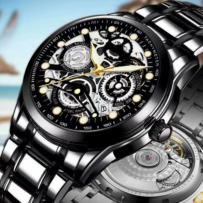 Автоматические механические часы с ажурным циферблатом, популярные на Douyin и Kuaishou, модные мужские светящиеся водонепроницаемые кварцевые часы.