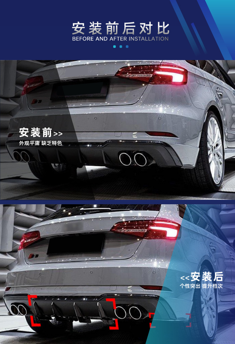 Suitable for Audi A3 S3 8V Hatchback 2017-20 Tail Lip Rear Blade Spoiler Modification Parts