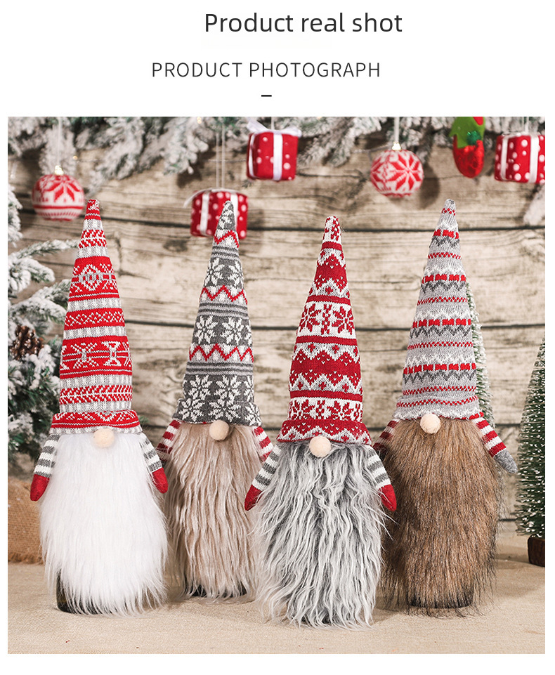 Christmas Decoration Knitted Wool Flatherless Old Man with Long Beard Wine Bottle Cap Wine Bottle Set Home Festivals_voghion.com