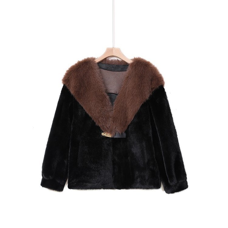 Women's Clothing fur short jacket fashionable and versatile mink velvet splicing buckle jacket_voghion.com