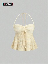 Women's Plain Drawstring Cami Top, Boho Sleeveless Casual