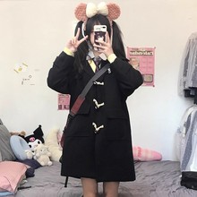 2024新款牛角扣jk制服毛呢外套秋冬叠穿中长款夹棉加厚小个子大衣