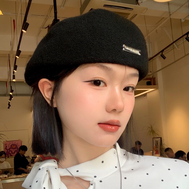 黑色反戴贝雷帽女2025新款秋冬季显脸小前进帽韩系大头围画家帽子|undefined