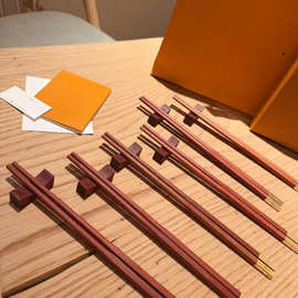 新年L家红檀木筷子套装雕刻家用餐具礼品筷无漆健康