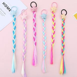 Children's colorful wig braid little girl five-pointed star hair accessories baby colorful rope braided hair piece all-match Hair ring headdress