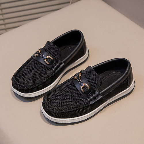 Children's Single Shoes for Spring and Autumn, Knitted Shoes for Big Kids with British Style Leisure Shoes, Slip-on Bean Shoes