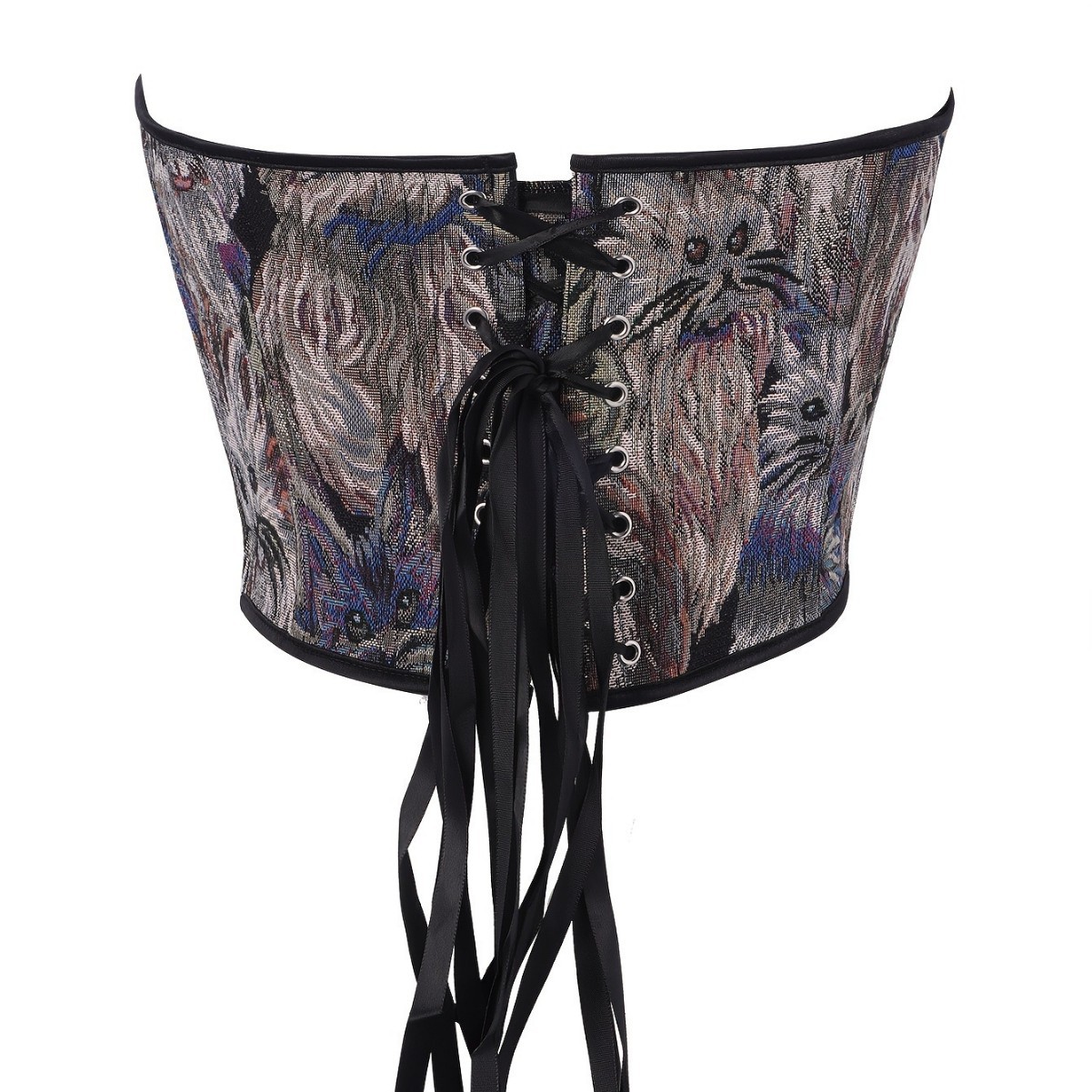 Corte de moda europea y americana vestido de plástico impresión de gato vestido pequeño chaleco de pecho sin cinturón de hombro vestido de cuerpo