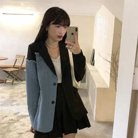 春秋新款 别致设计感 小众洋气小西装 拼接西服牛仔外套