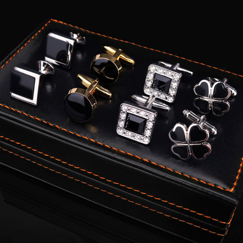 Four-piece gift box cufflinks and tie clip set gold and silver cufflinks cufflinks tie clip French shirt