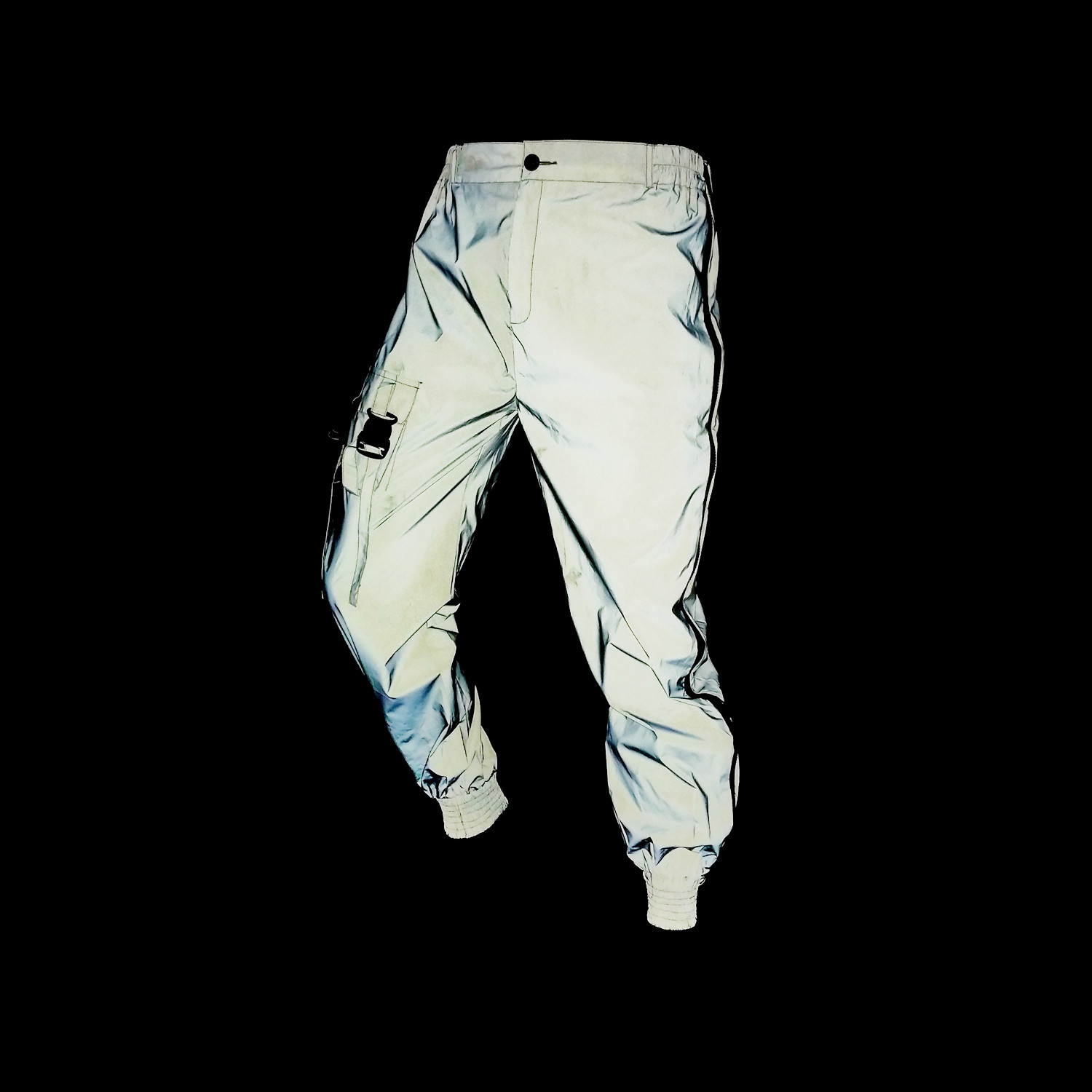 Herrenbekleidung Hip-Hop-Funktions-Reflektor-Overalls für Herren, lässige Skinny-Hose mit seitlichem Reißverschluss und mehreren Taschen, Reflektorhose_voghion.com