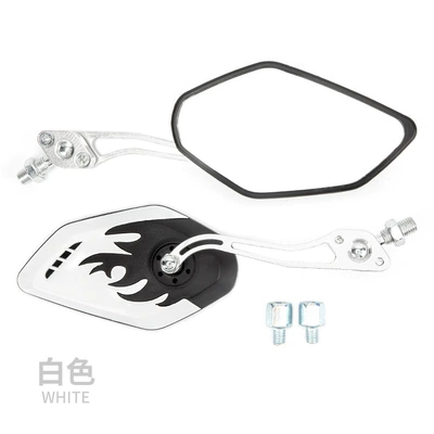 Motorcycle Accessories Scooter Electric Ghost Fire Qiaoge Rearview Mirror Reversing Mirror Flame Pattern 8mm/10mm Applicable (Motorcycle rearview mirror) - flame-rearview-mirror-2680-white