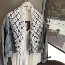 韩版钩花花朵全棉小披肩女春夏配裙子镂空薄款蕾丝三角巾领巾丝巾
