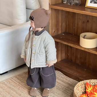 儿童加厚格子棉外套2025秋冬新款小宝宝衣服韩版童装男童加绒套装