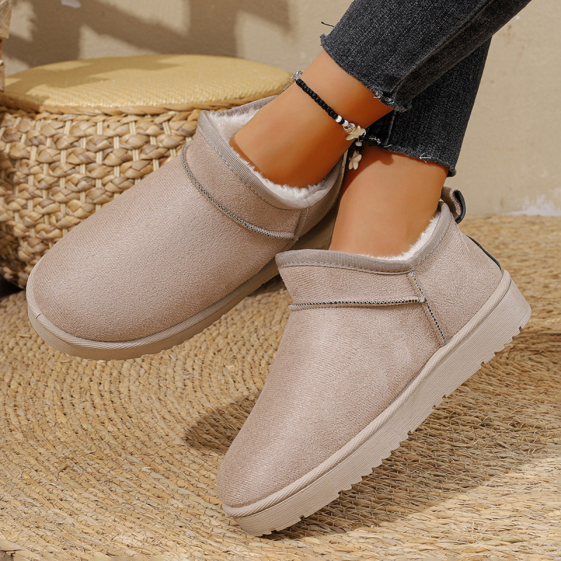 Snow Boots for Women, Size 43, Large Size, Fleece-Lined, Warm, Platform Thick-Soled Slippers, Backless Cotton Shoes, Cotton Boots
