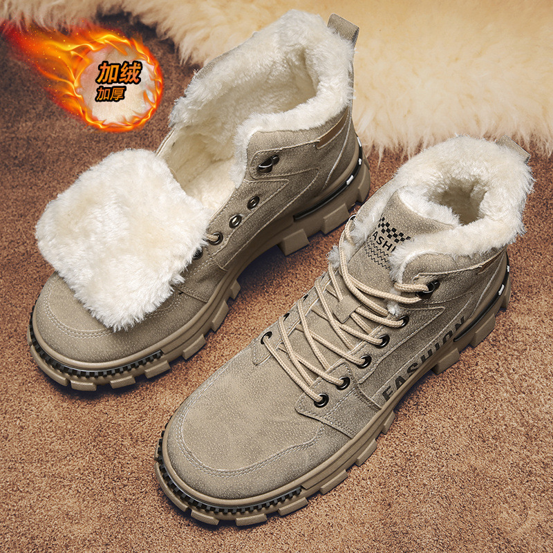 Nuevos zapatos de algodón de invierno, zapatos de herramientas casuales con cordones altos para hombres, moda más terciopelo, cálidos, deportes al aire libre, botas Martin
