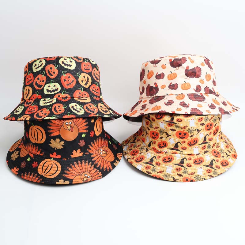 128g Weight Bucket Hat Hats Type Party, Festival Occasion Polyester, Polyester Material Halloween Festival Unisex Hip-Hop Funny Halloween Pattern Pumpkin Printing Big Eaves Bucket Hat