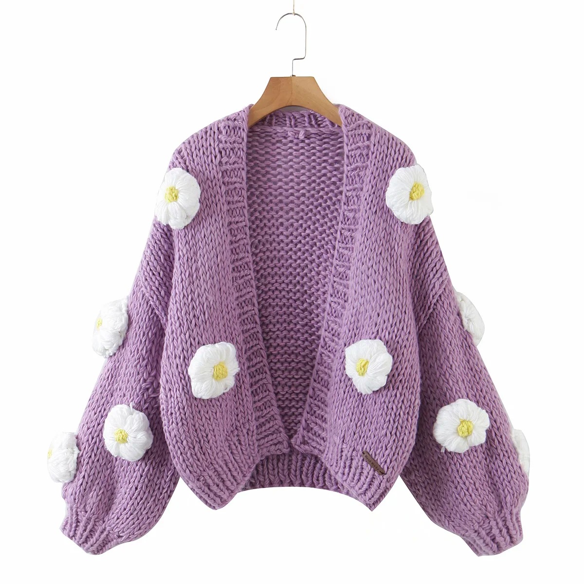 Abrigo de suéter para mujer 2021 Otoño e Invierno Nuevo estilo perezoso europeo y americano patrón tridimensional hilo grueso ganchillo abrigo hecho a mano de cintura alta