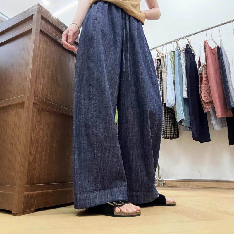 Dark Blue Linen Wide-Leg Pants for Women, Summer Thin Style, Japanese Cotton-Linen Jeans, Plus Size, Slimming, Cropped Granny Pants Dark Blue Linen Wide-Leg Pants for Women, Summer Thin Style, Japanese Cotton-Linen Jeans, Plus Size, Slimming, Cropped Granny Pants