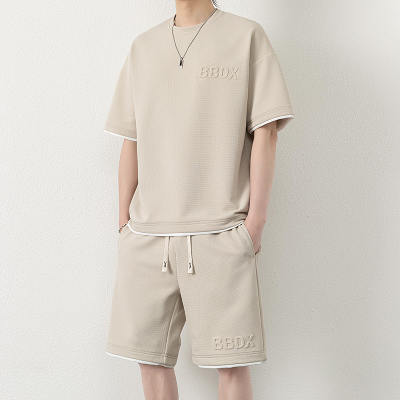 Conjunto de Verano 2025 de Punto Waffle para Hombre, Talla Grande, Casual, de Manga Corta, Moderno, Transpirable, Versátil, Elegante, Holgado y Sencillo.