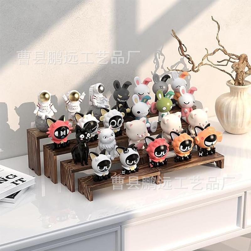 Cross-border wooden cake display rack, desktop display rack, tiered wooden display rack for figurines and blind boxes