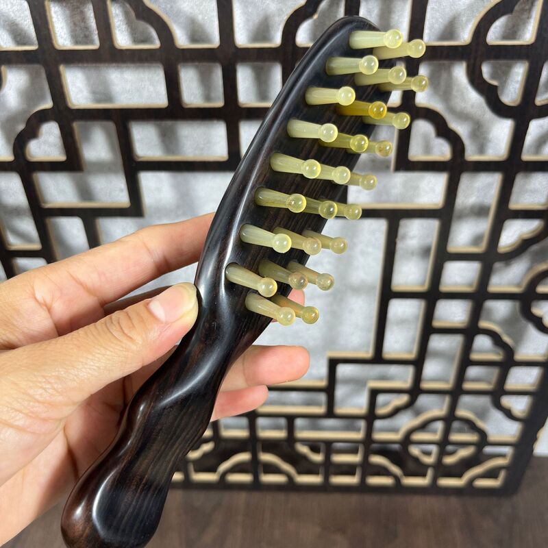 头皮按摩梳绿檀木梳经络疏通头部按摩神器刮痧男女通用梳子木梳|undefined