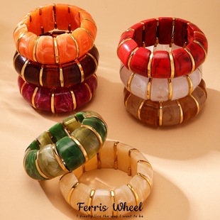 Ferris wheel stainless steel colorful bracelet French luxury sfumato resin elastic bracelet 18k gold plated versatile bracelet