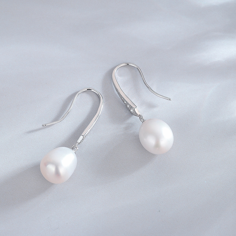 925 Silver Freshwater Pearl Long Earrings Women's European and American Retro High-end Ear Hook Earrings DIY Empty Holder Jewelry Wholesale