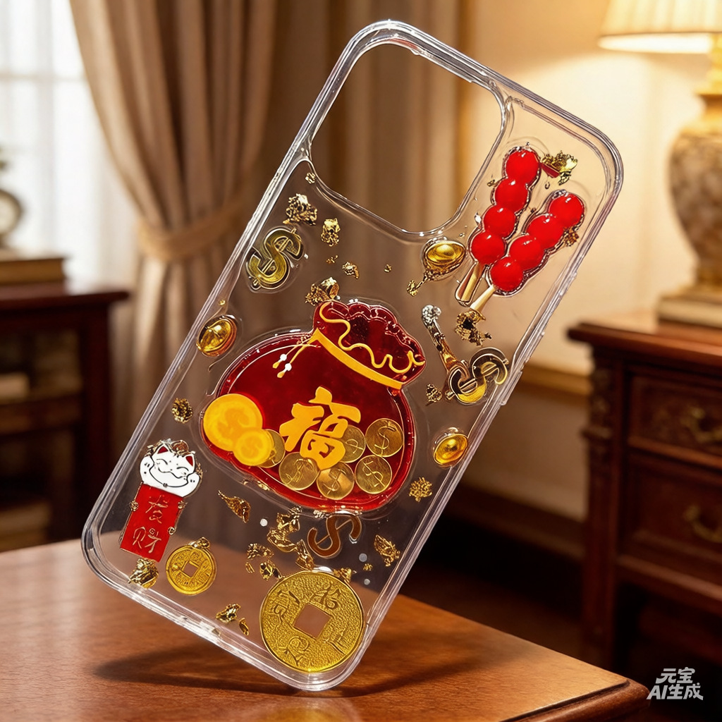Suitable for Apple 17Promax Transparent Mobile Phone Case Iphone16 Candied Hawthorn Red Envelope New Year's Ingot Money Bag