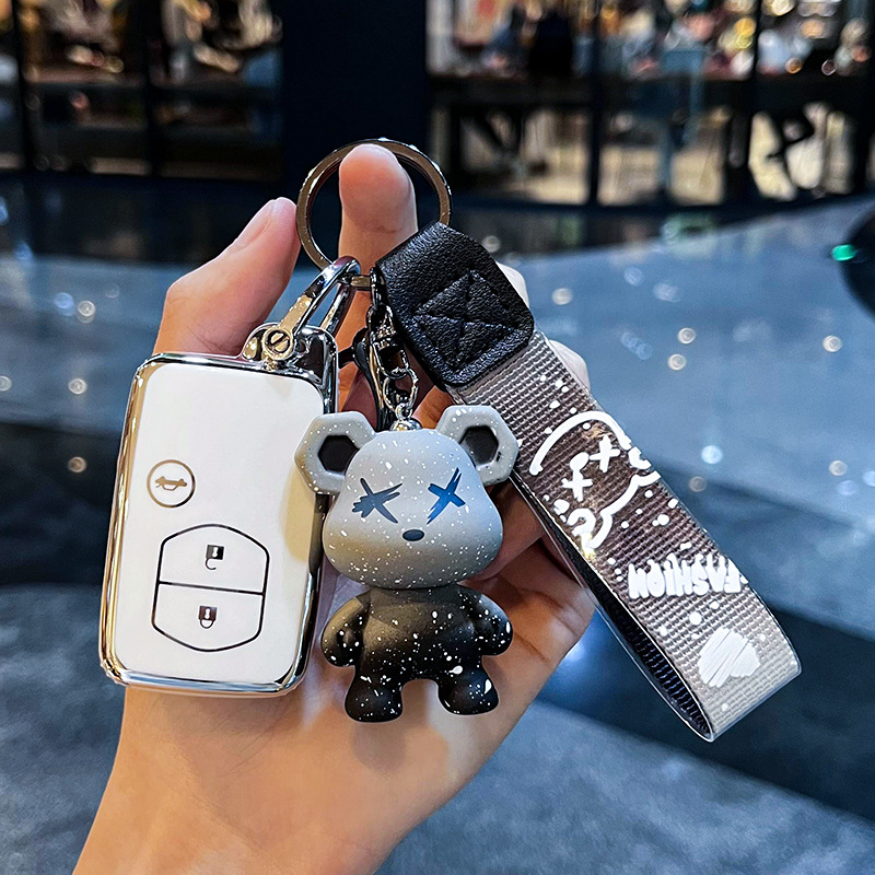 Toyota I-지능형 3 키 테일 박스 [싱글 쉘 화이트] + 그레이 폭력 곰 펜던트