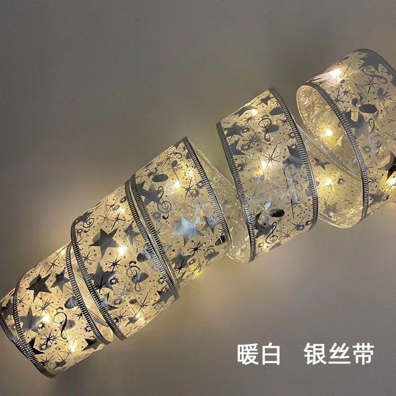 クロスボーダー新品LED銅線サテンストリングクリスマスリボンライトリボンリボンリボンライトクリスマスツリー装飾ライト|undefined