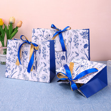 ins风礼品袋纸袋手提袋青花高级感包装节日礼物袋高档服装店袋子