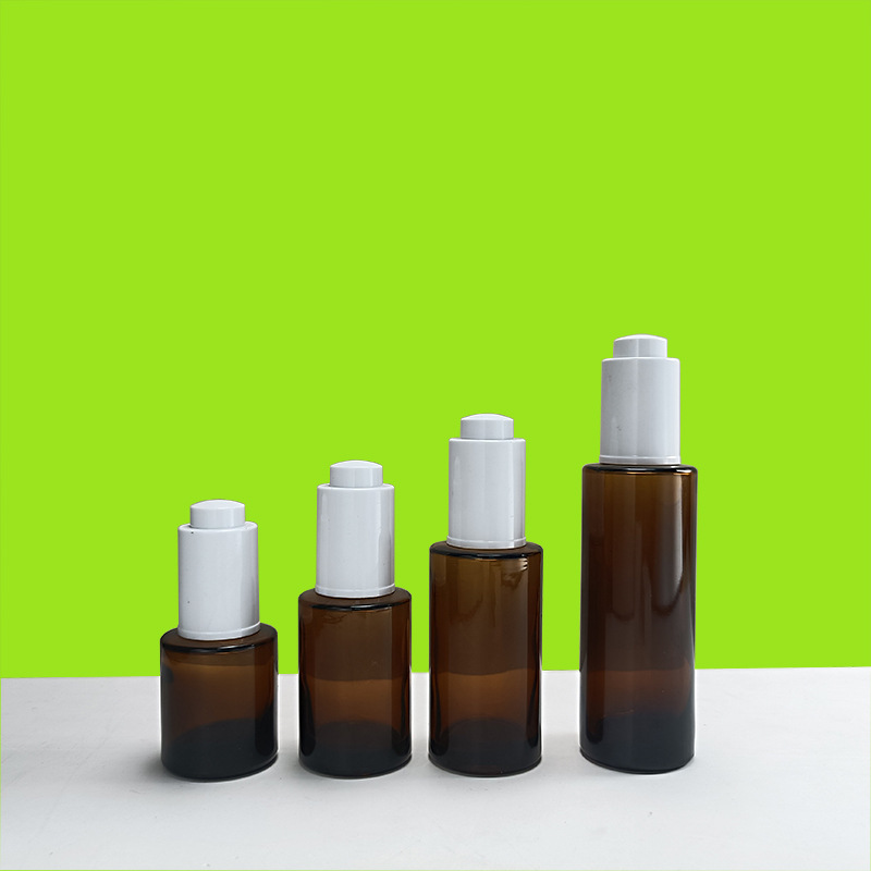 新品茶色20ml30ml40ml50ml乳液滴管瓶20牙白色按压滴管精华AS材质