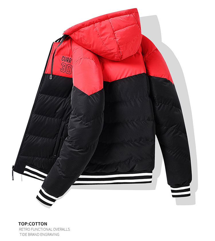 Gepolsterte Herrenjacke mit Stickerei in Kontrastfarben, abnehmbarer, lockerer Mütze, beidseitig tragbar, dick gefüttert, mit Kapuze_voghion.com